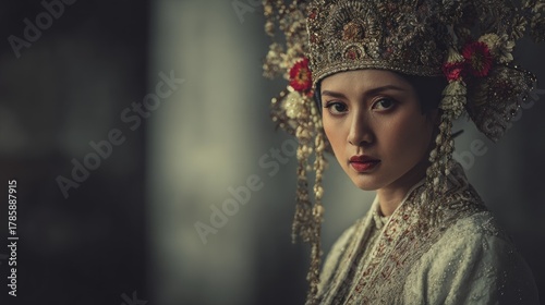 Portrait of a graceful woman adorned with traditional ceremonial attire