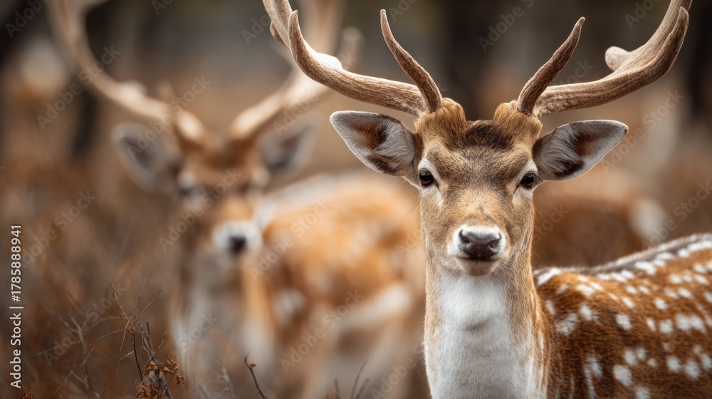 Fototapeta premium Captivating fallow deer portrait in a natural habitat, a wildlife spectacle