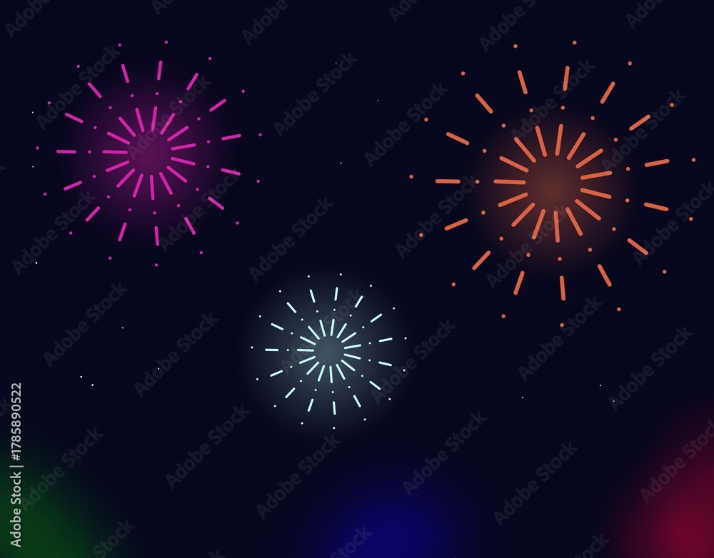 Fototapeta premium 夜空に輝く花火の背景イラスト 