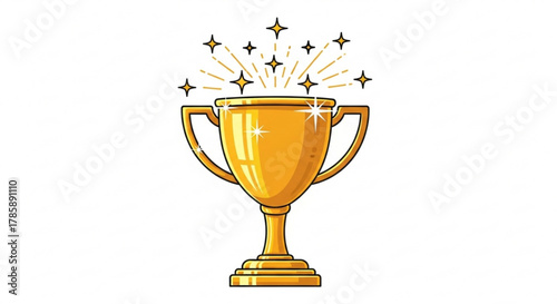 Golden trophy cup with stars isolated on, symbol of success