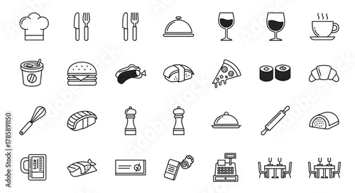 Collection of food and drink icons isolated on
