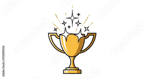 Golden trophy cup with sparkling stars isolated on
