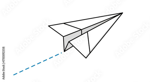 Paper airplane flying with a dotted line isolated on