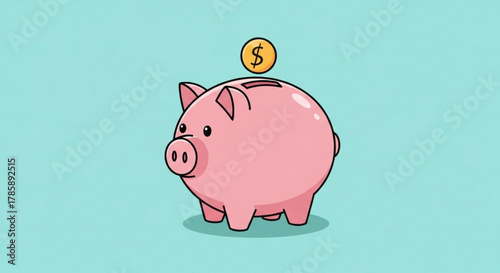 Pink piggy bank with a dollar coin, symbolizing savings, financial planning, and the accumulation of wealth