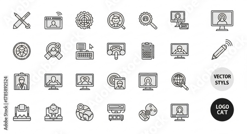 Collection of online communication icons isolated on