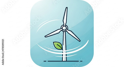 Illustration of a wind turbine generating clean energy with a leaf a symbol of environmental sustainability