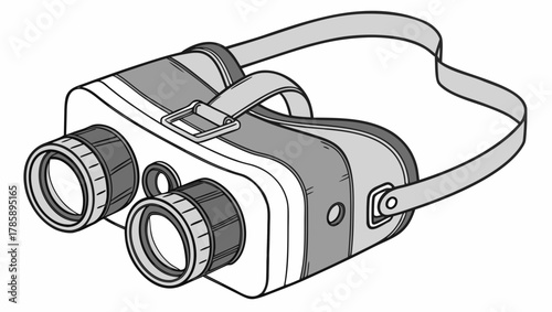 A black and white drawing of a virtual reality headset