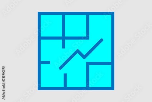 The image is a simple, abstract icon that represents a spreadsheet, grid, or tiled data view overlaid with a performance trend.
