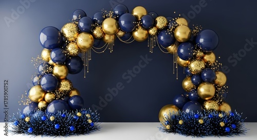 Arch of blue and gold balloons for a party or celebration decoration