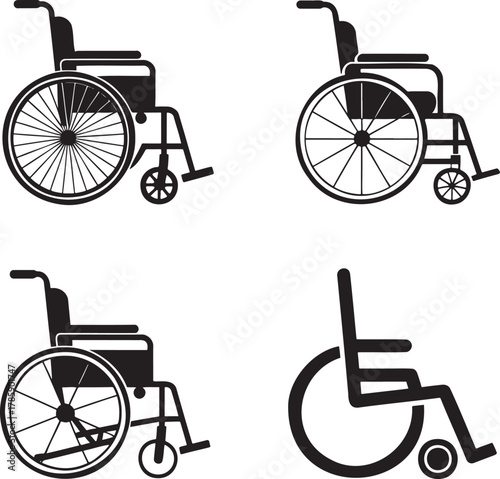 Wheelchair Icons Set – Black Silhouette Accessibility and Mobility Symbols for Medical and Healthcare Design