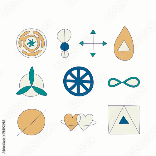 Hand drawn wiccan illustration featuring mystical symbols and natural elements