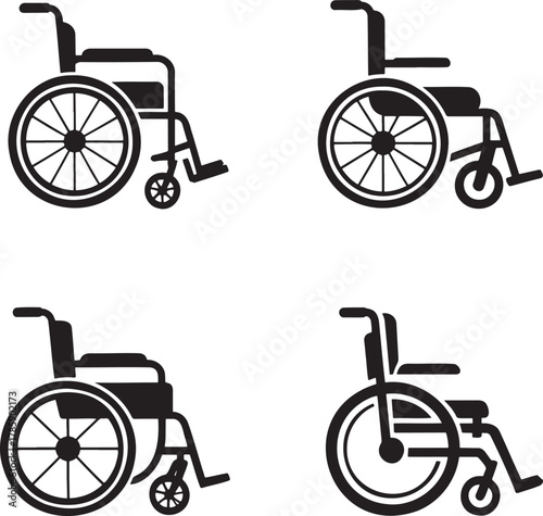 Wheelchair Icons Set – Black Silhouette Accessibility and Mobility Symbols for Medical and Healthcare Design