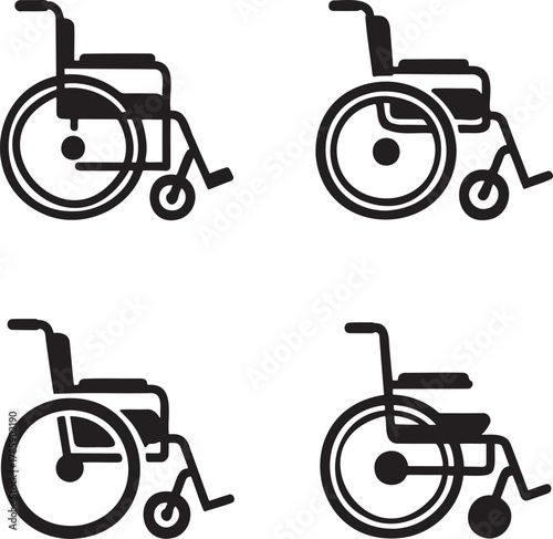 Wheelchair Icons Set – Black Silhouette Accessibility and Mobility Symbols for Medical and Healthcare Design
