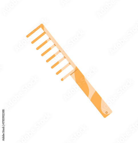 Icon of colored comb to brush hair, beard, mustache. Barber tool for brushing. Stylists' accessory for hairdressing, grooming in barbershop. Flat isolated vector illustration on white background