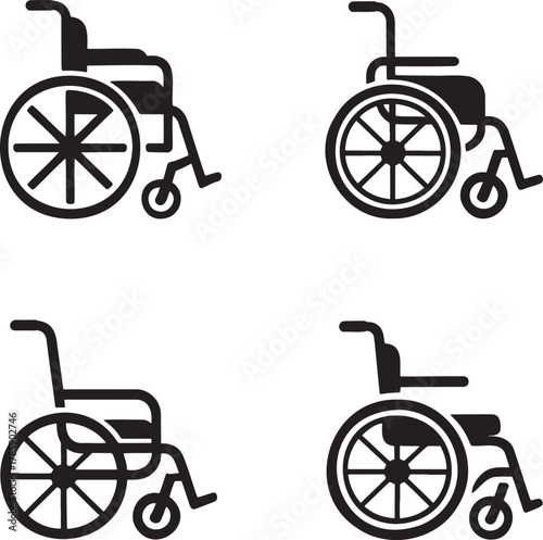 Wheelchair Icons Set – Black Silhouette Accessibility and Mobility Symbols for Medical and Healthcare Design
