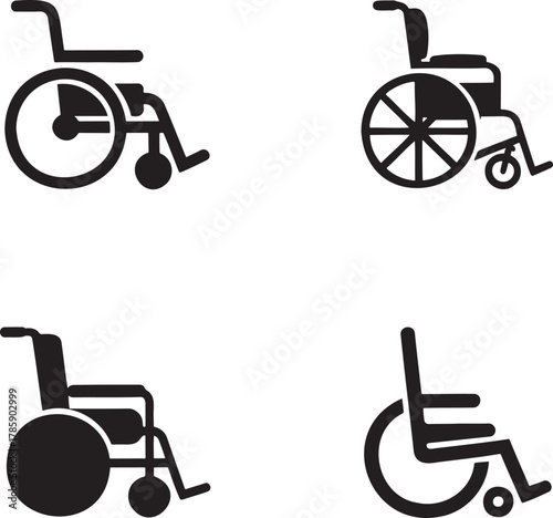 Wheelchair Icons Set – Black Silhouette Accessibility and Mobility Symbols for Medical and Healthcare Design