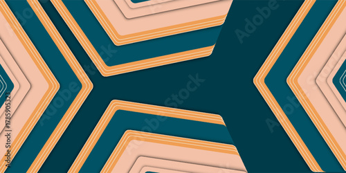 Geometric Abstract Chevron Layers In Orange And Peach On Deep Teal Background