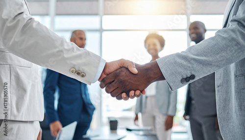 Handshake and meeting with business people in office for welcome