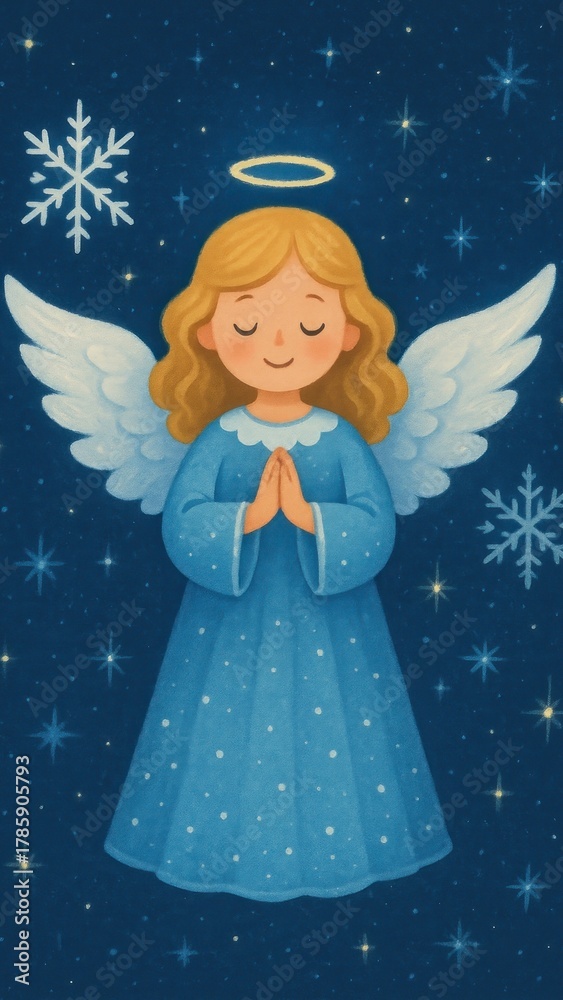 Fototapeta premium Angel child serene winter night mobile wallpaper
