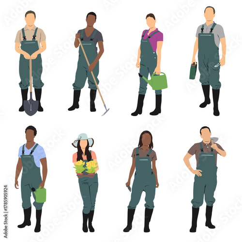 Agricultural workers. Cartoon farmers and harvesting characters vector illustration.