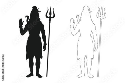 Lord Shiva Silhouette Vector clipart: Trishula, hindu, deity, god, Maha, Shivaratri, festival, trishula, black, trident, moon, outline, symbol, 