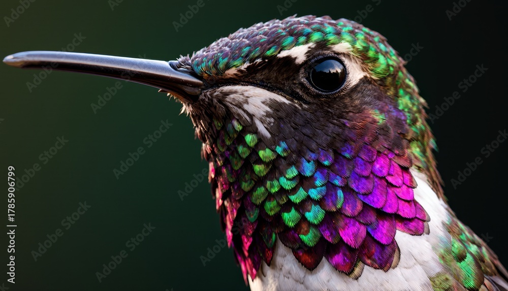 Fototapeta premium Vibrant hummingbird displaying stunning feathers in a lush garden on a sunny afternoon