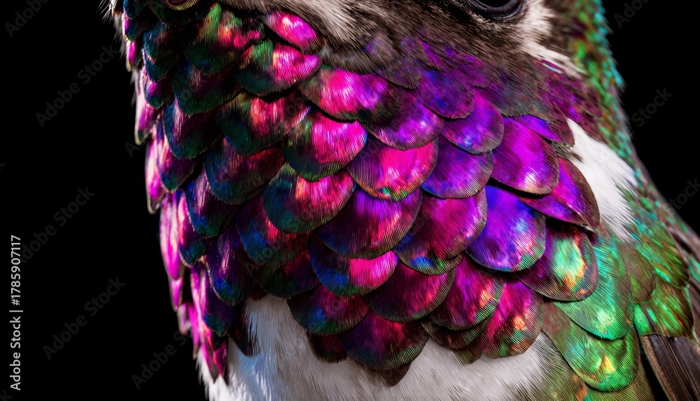 Fototapeta premium Colorful hummingbird displaying vibrant feathers in a striking close-up view