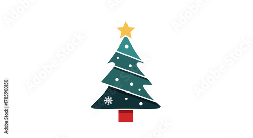 Festive stylized Christmas tree with golden star and snowflake, perfect for holiday greetings, decorations, and winter designs.