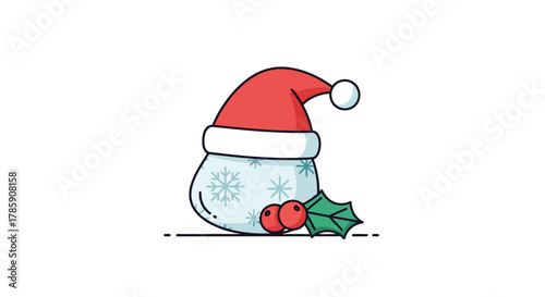 Delightful Christmas sack with snowflakes, holly berries, and a festive Santa hat perfect for holiday promotions and winter designs