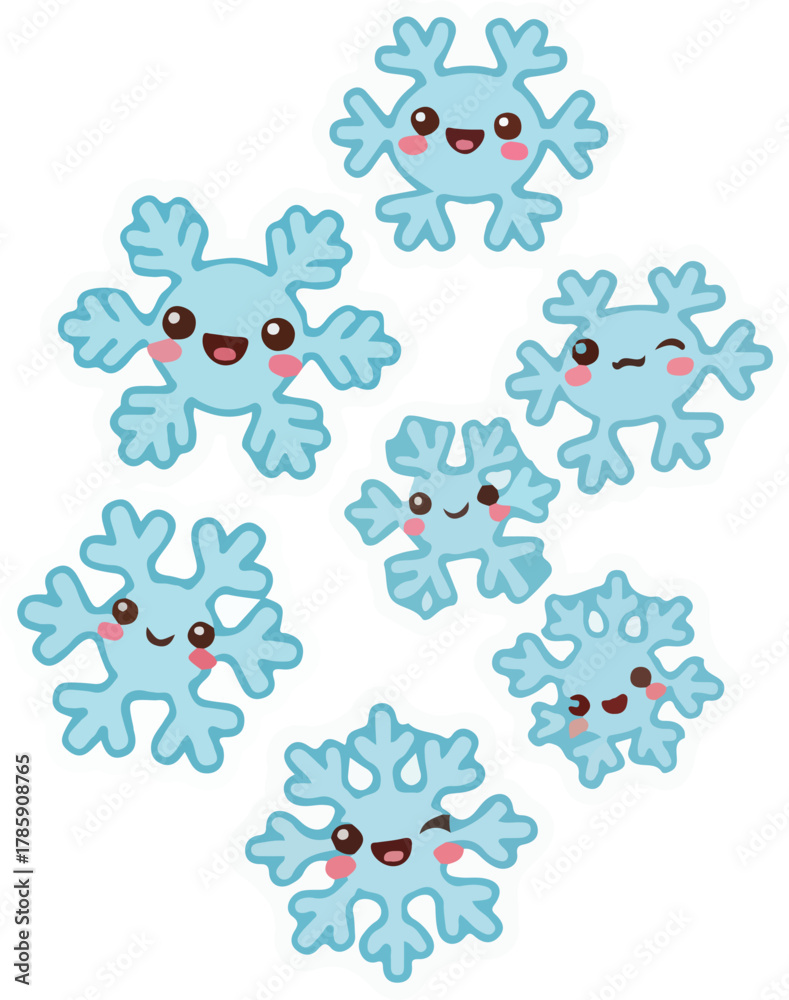 Fototapeta premium Happy Vector Snowflakes Group for Christmas Holiday