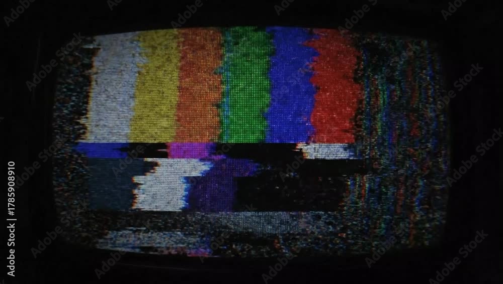 Static Screen of a Retro Television: A retro television displays a ...