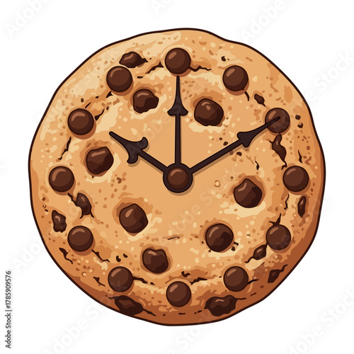 A delectable chocolate chip cookie clock, showing the time with chocolate chips, perfect for sweet time concepts