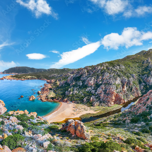Fototapeta Naklejka Na Ścianę i Meble -  Gorgeous view of Li Cossi beach on Costa Paradiso resort.