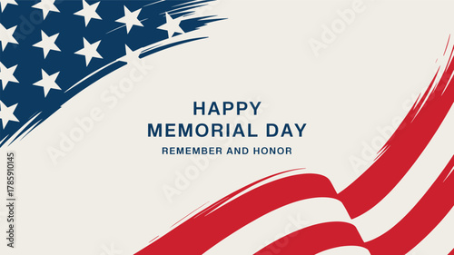 Happy memorial day remember and honor american flag silhouette with stars and stripes brush strokes on a light background