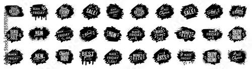 Black Friday badges, label, tags for sale and promotion. Black friday sale banners collection. Black friday sale banners on ink brush