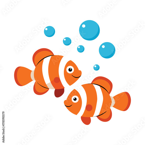Фотография Vibrant clownfish pair swimming amongst colorful ocean bubbles