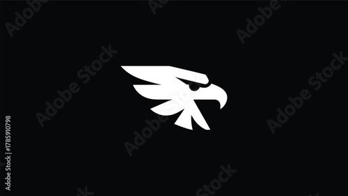 Striking white silhouette of a fierce eagle head with sharp features and a powerful gaze against a stark black background symbolizing strength and freedom silhouette