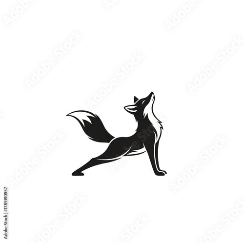 fox Animal doing yoga silhouette vector icon on white background