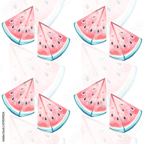 Seamless pattern background wallpaper featuring delightful watermelon slices, evoking summer vibes, beach activities, joyful holidays, and vibrant celebrations in a playful arrangement