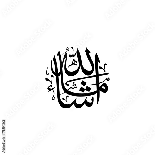 Elegant Arabic calligraphy artwork of the name “Ma Sha Allah,” showcasing divine beauty, faith, and Islamic spiritual expression.