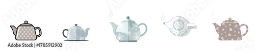 Snowflake Teapot Flat Icon Set Winter Hot Beverage Illustration Collection