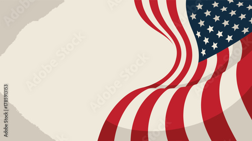 Waving american flag silhouette against a textured cream background with copy space for text