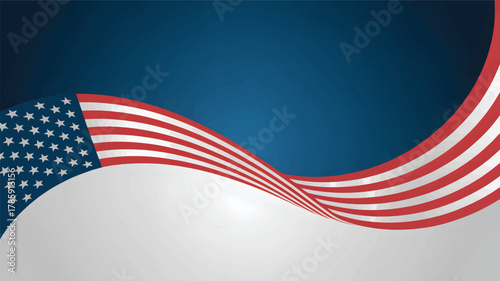 Waving american flag silhouette against a blue and grey background symbolizing patriotism and freedom