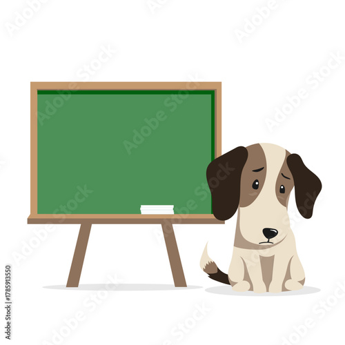 Sad dog near school board vector illustration flat design