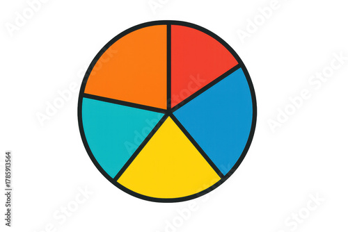 Pie chart displaying five different sized segments in vibrant colors. Representing data analysis, statistics, and information distribution Free Download Pie chart displaying five different sized segments in vibrant colors. Representing data analysis, statistics, and information distribution - GFXLoad