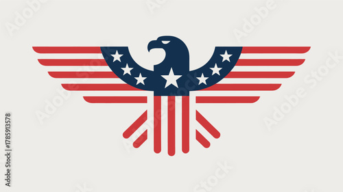 Stylized american bald eagle emblem formed by the united states flag in a clean graphic silhouette design