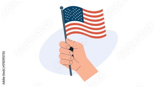 Hand holding a waving american flag in silhouette against a soft oval background celebrating patriotism and national pride silhouette