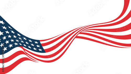 Waving american flag silhouette against a white background symbolizing freedom and patriotism