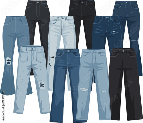 Isolated a modern girl jeans pant vector art with white background.