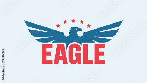 Bold blue eagle silhouette with red stars and the word eagle below symbolizing patriotism and freedom silhouette
